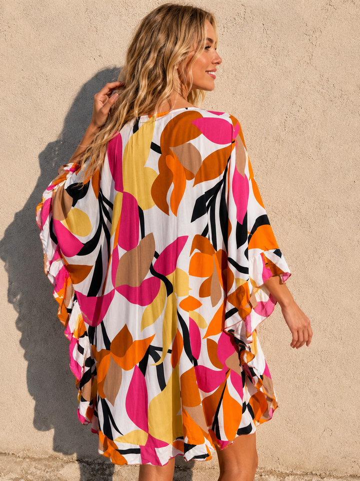 Amelya Bold Floral Kaftan White
