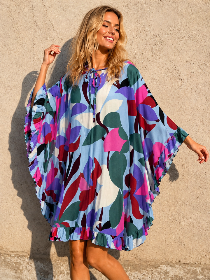 Amelya Bold Floral Kaftan Sky Blue