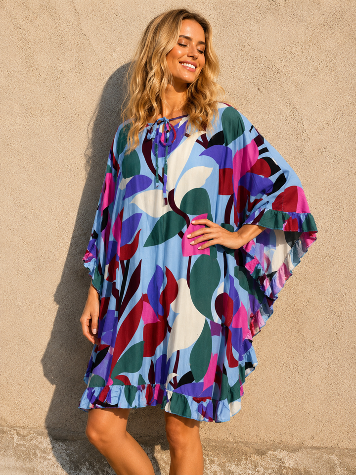 Amelya Bold Floral Kaftan Sky Blue