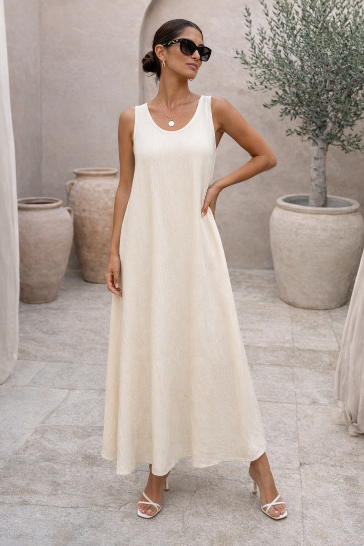 Emilia Crinkle Sleeveless Dress Cream