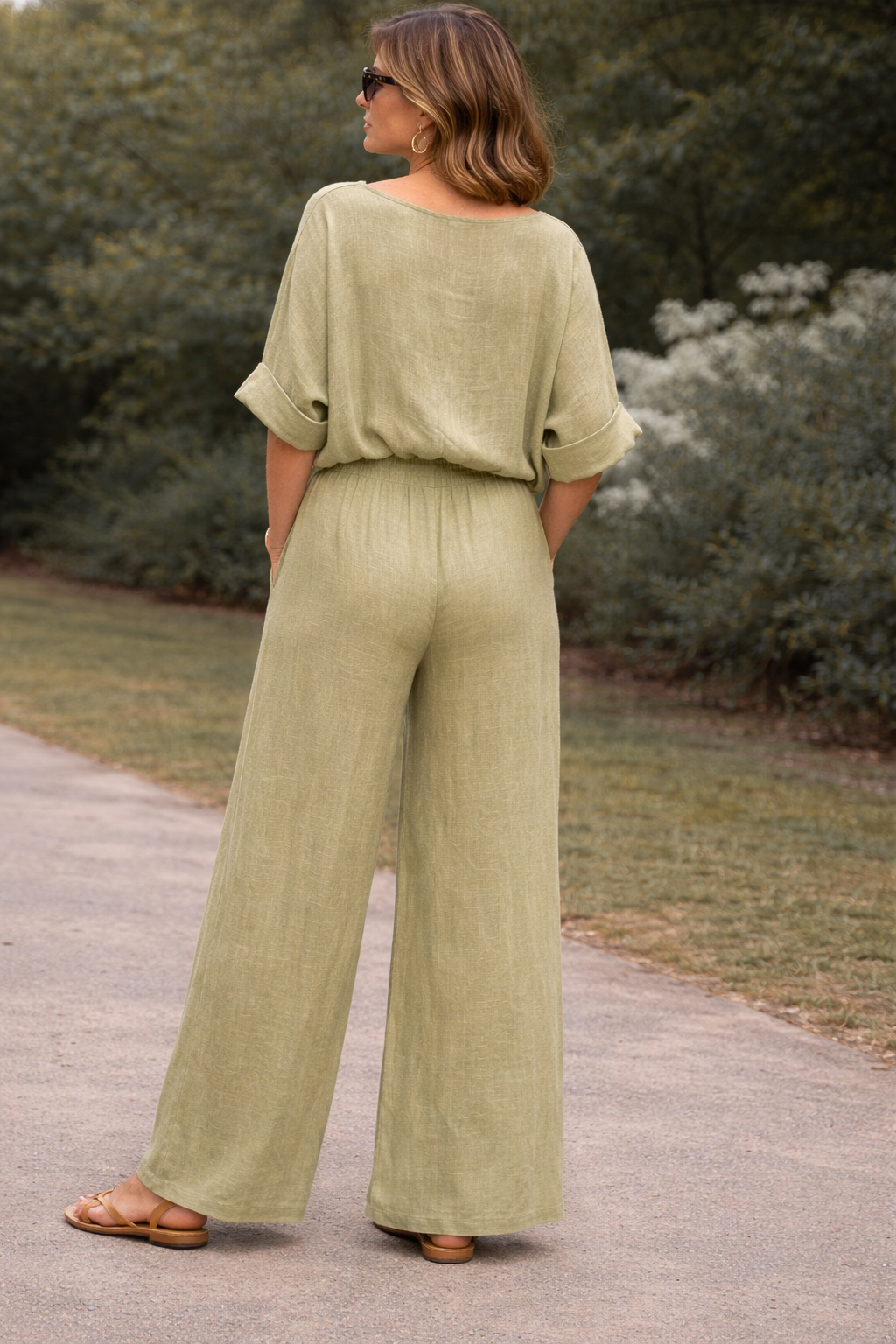 Lorena Linen Wide Leg Trousers Pistachio