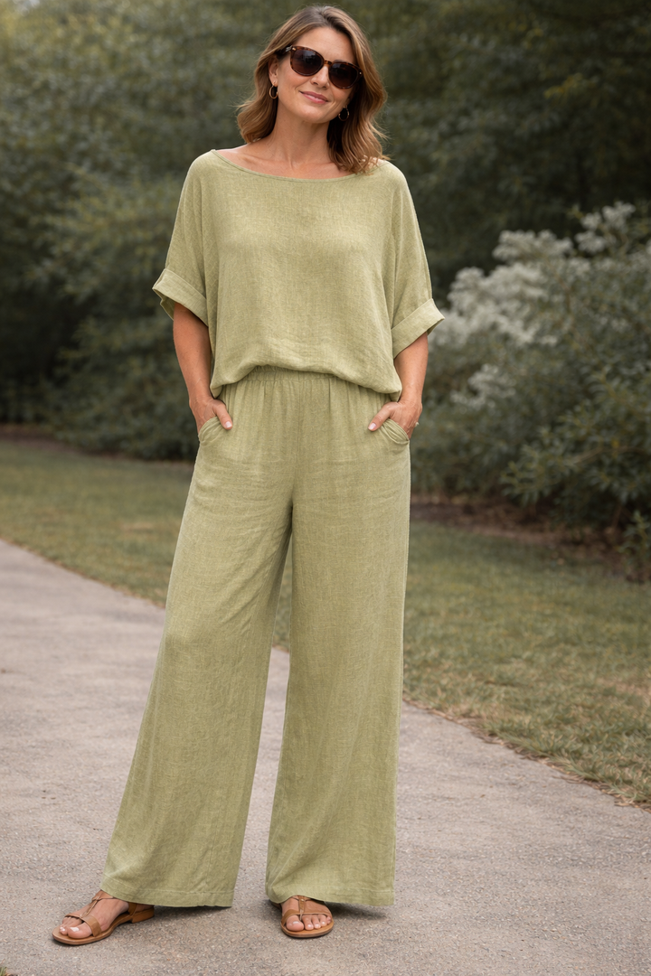 Lorena Linen Wide Leg Trousers Pistachio