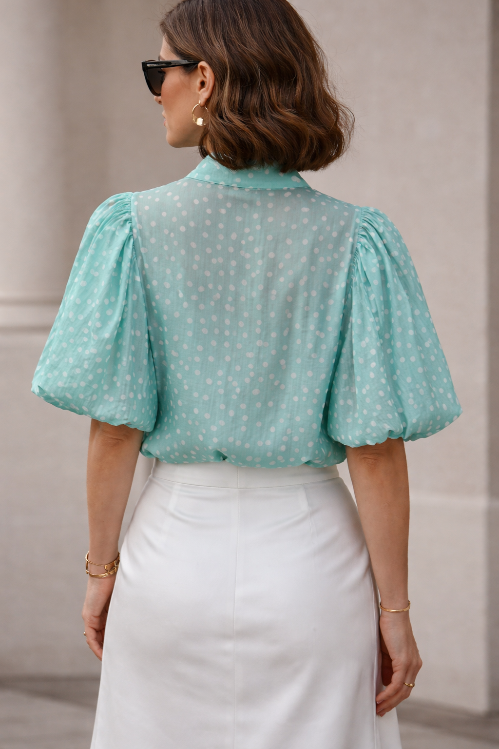 Petra Bow Tie Polka Dot Blouse Aqua
