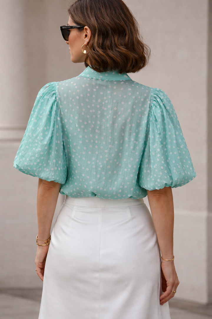 Petra Bow Tie Polka Dot Blouse Aqua
