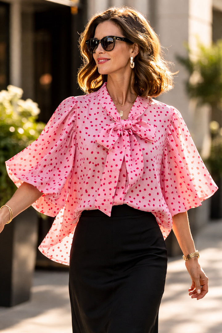 Petra Bow Tie Polka Dot Blouse Pink