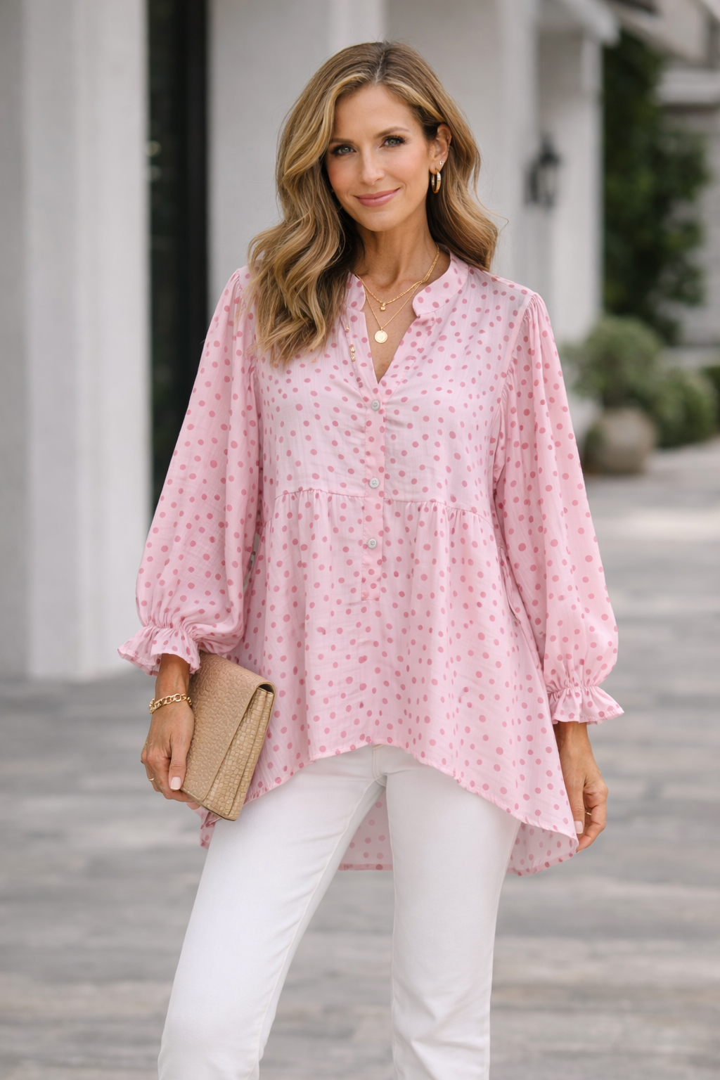 Petra Polka Dot Oversized Blouse Pink
