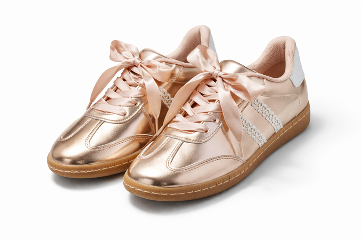Zhara Ribbon Lace Trainers Rose Gold