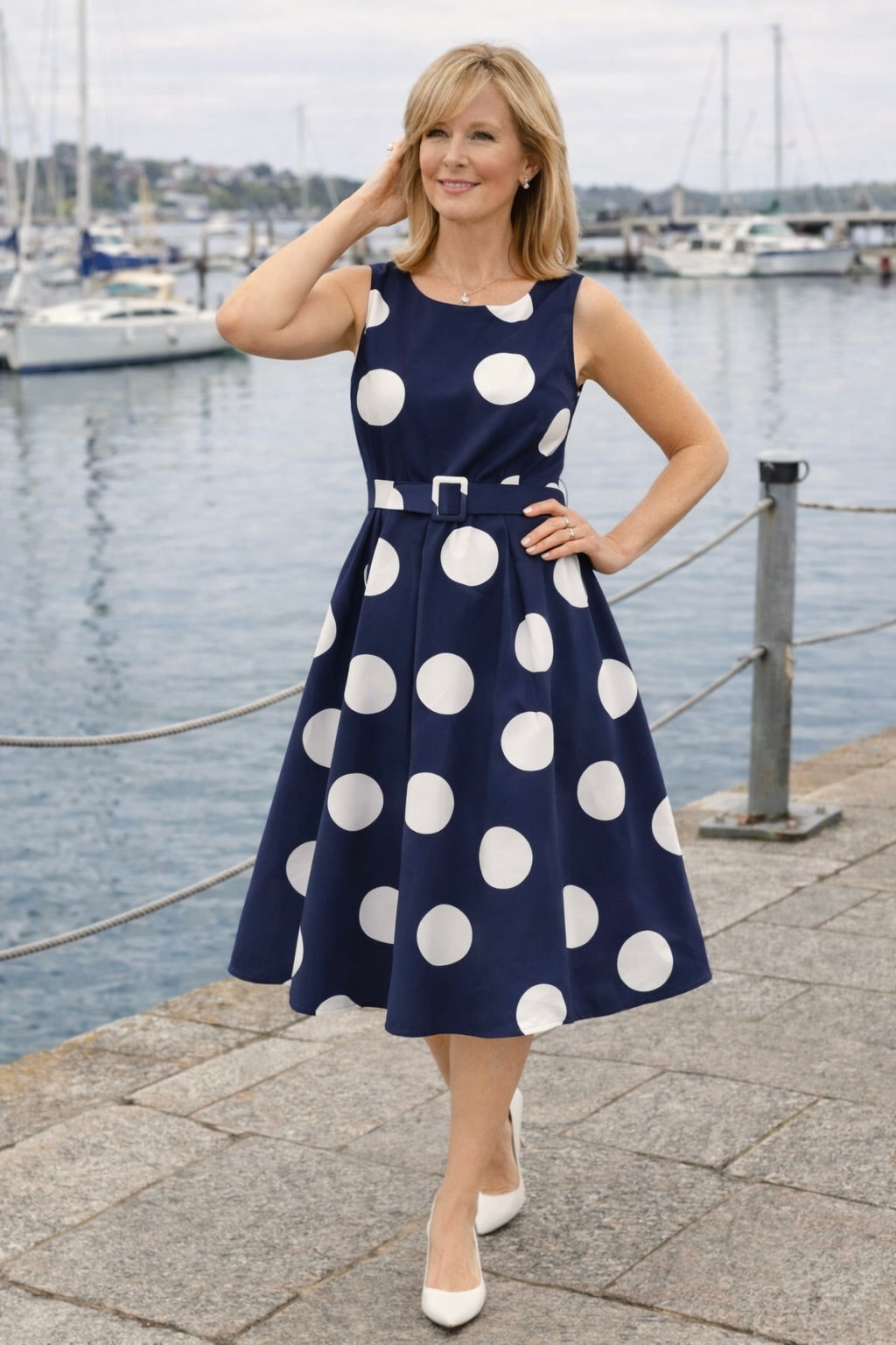 Pippa Polka Dot Dress Navy