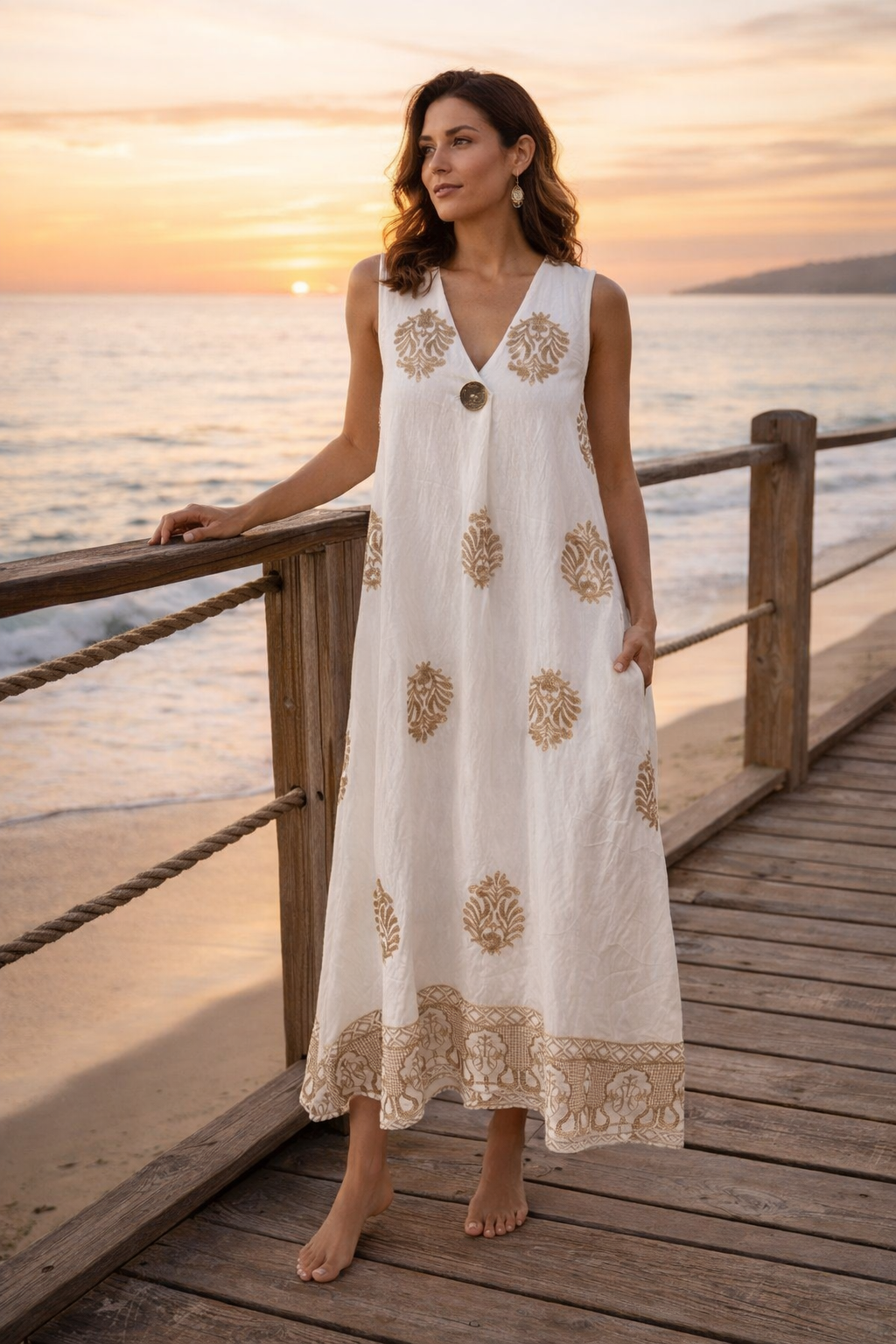 Azzurra Embroidered Sleeveless Dress White
