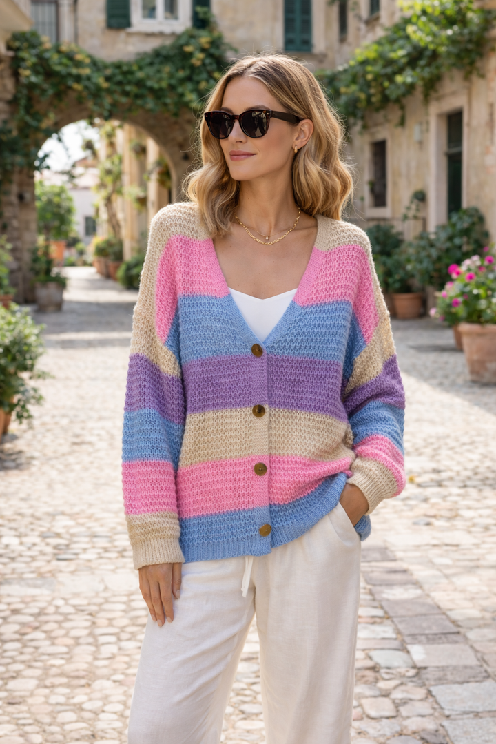 Diletta Block Stripe Cardigan Blue/Lilac