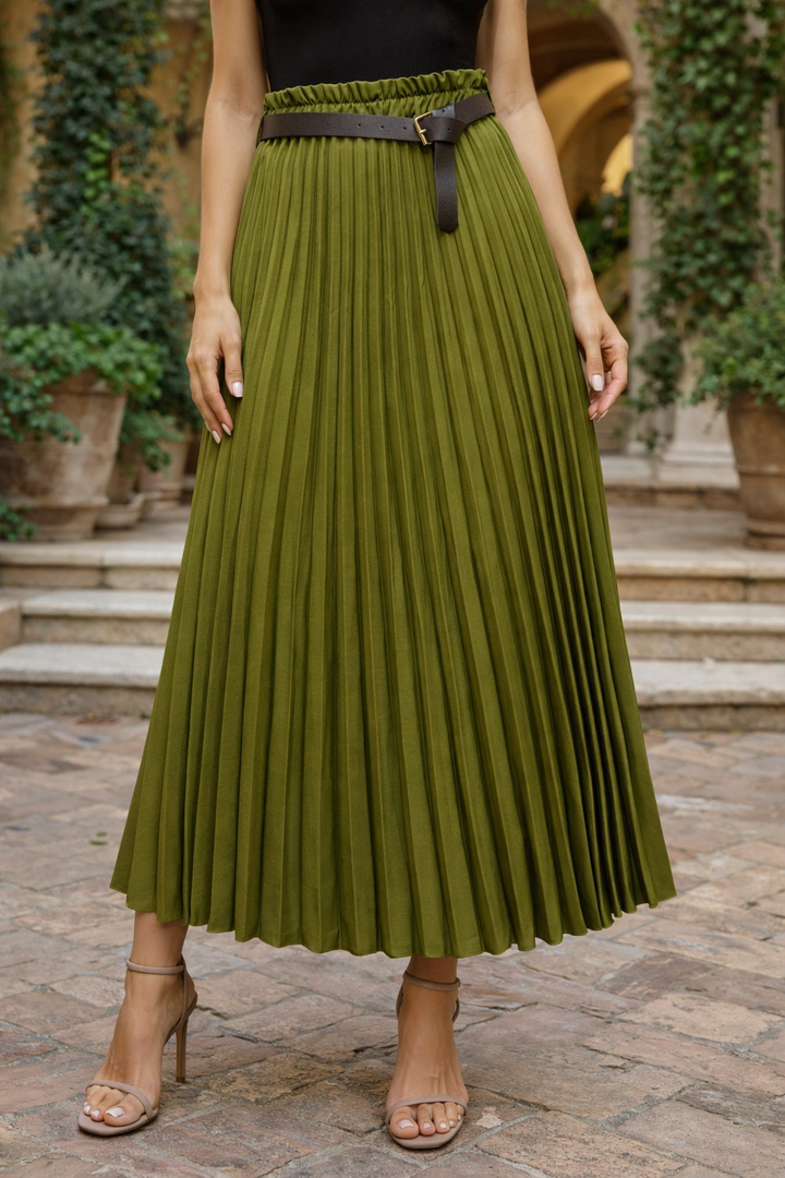 Maddalena Pleated Skirt Olive