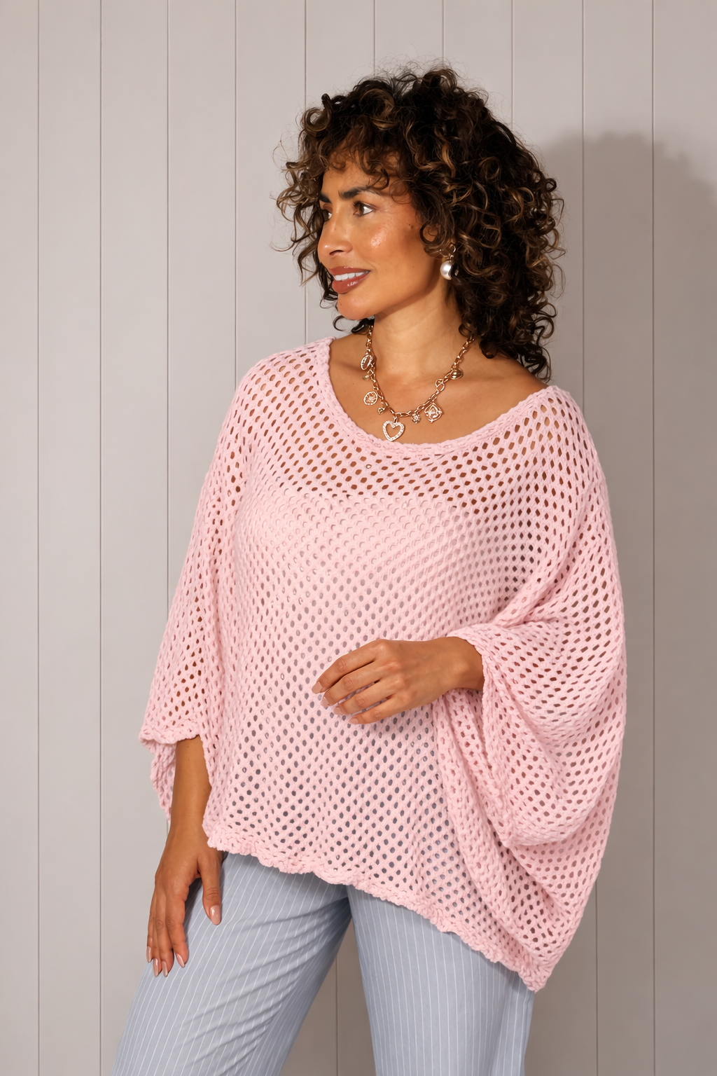 Oaklynn Open Knit Top Pink