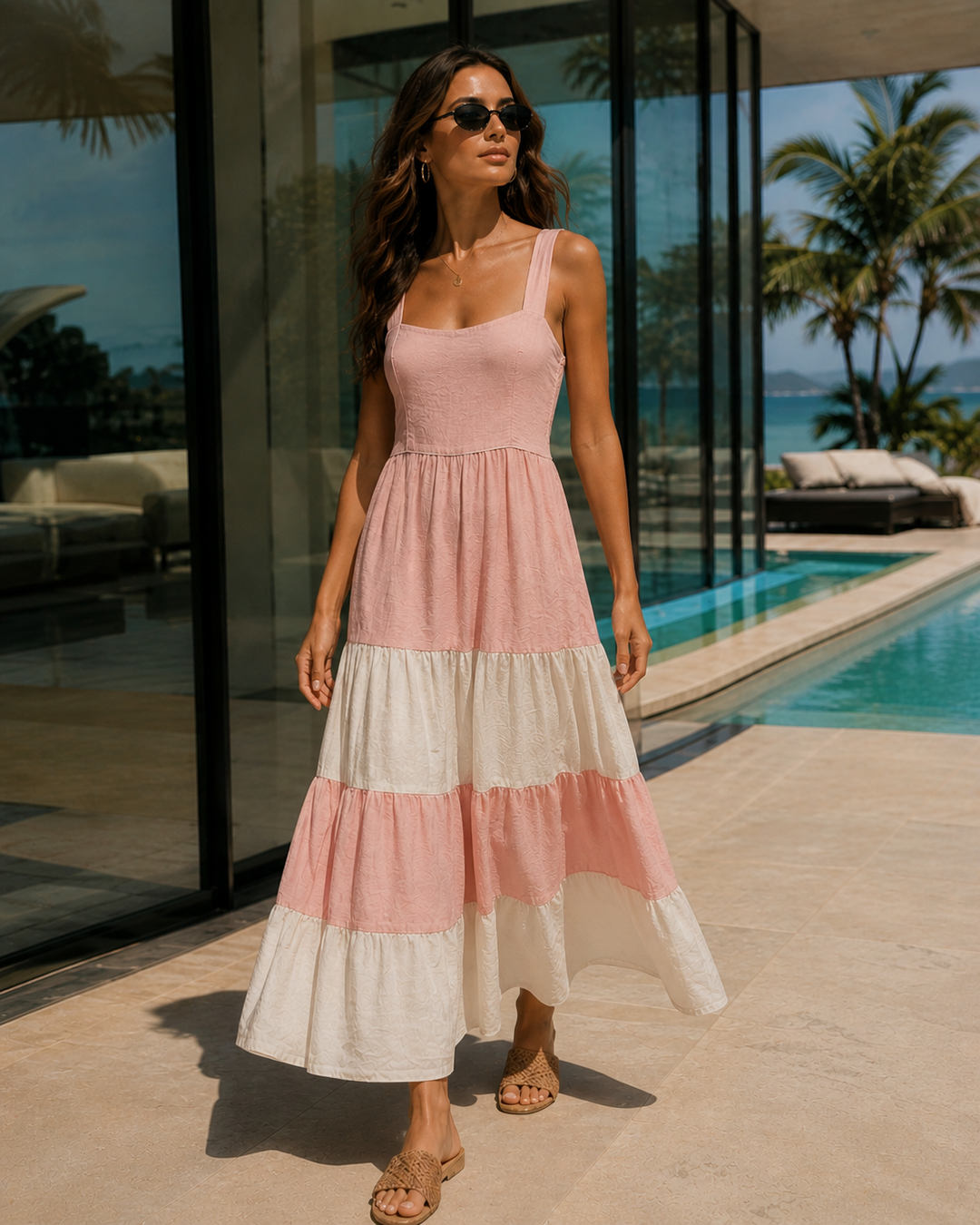 Clarita Block Stripe Maxi Dress Pink