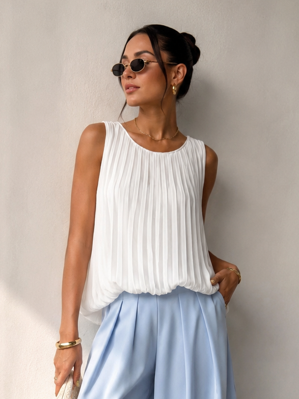 Lynetta Pleated Top White
