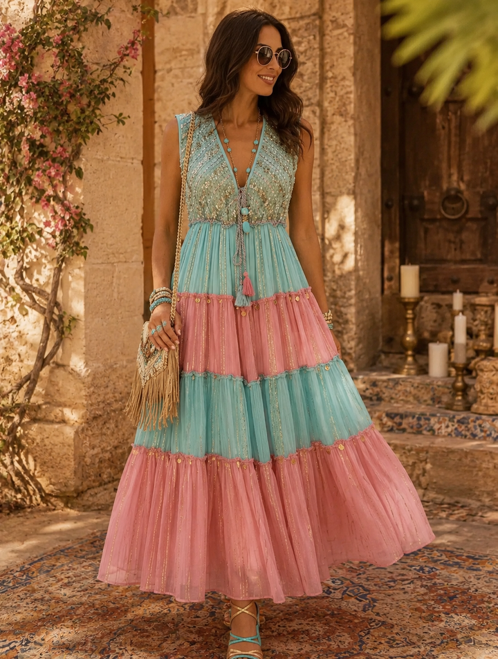 Puerto Banus Sparkle Dress Turq/Pink