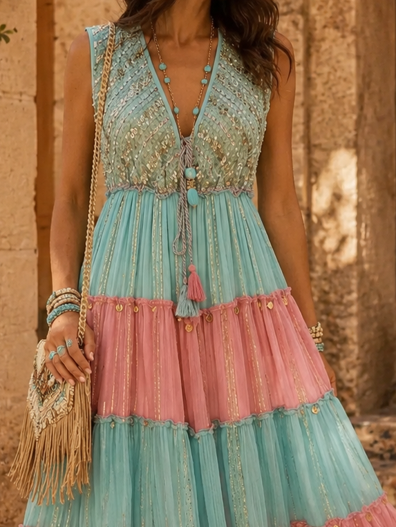 Puerto Banus Sparkle Dress Turq/Pink