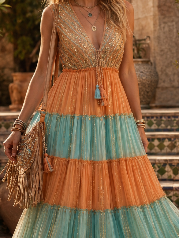 Puerto Banus Sparkle Dress Orange/Turq