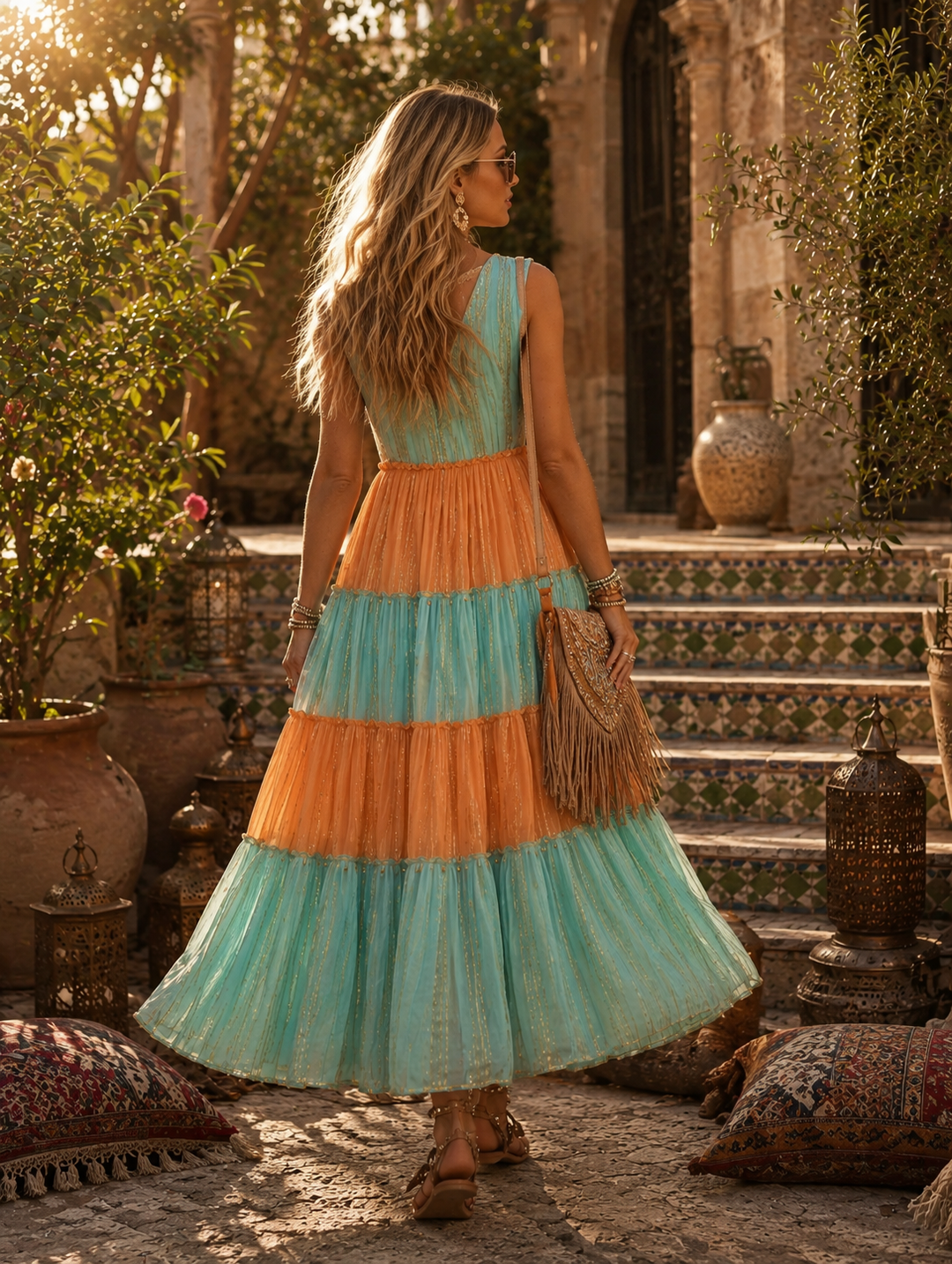Puerto Banus Sparkle Dress Orange/Turq