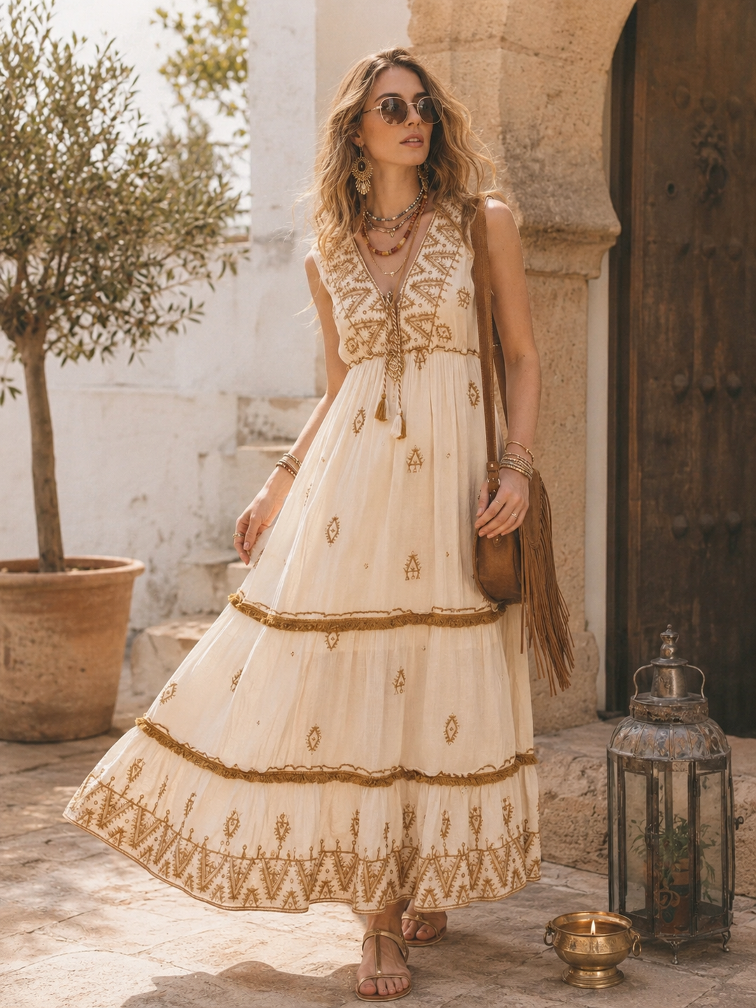 Aurora Sparkle Maxi Dress Latte