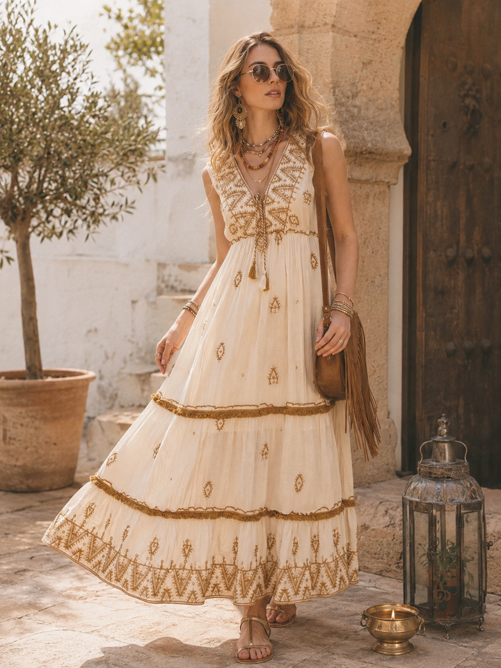 Aurora Sparkle Maxi Dress Latte