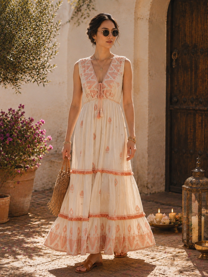 Aurora Sparkle Maxi Dress Coral