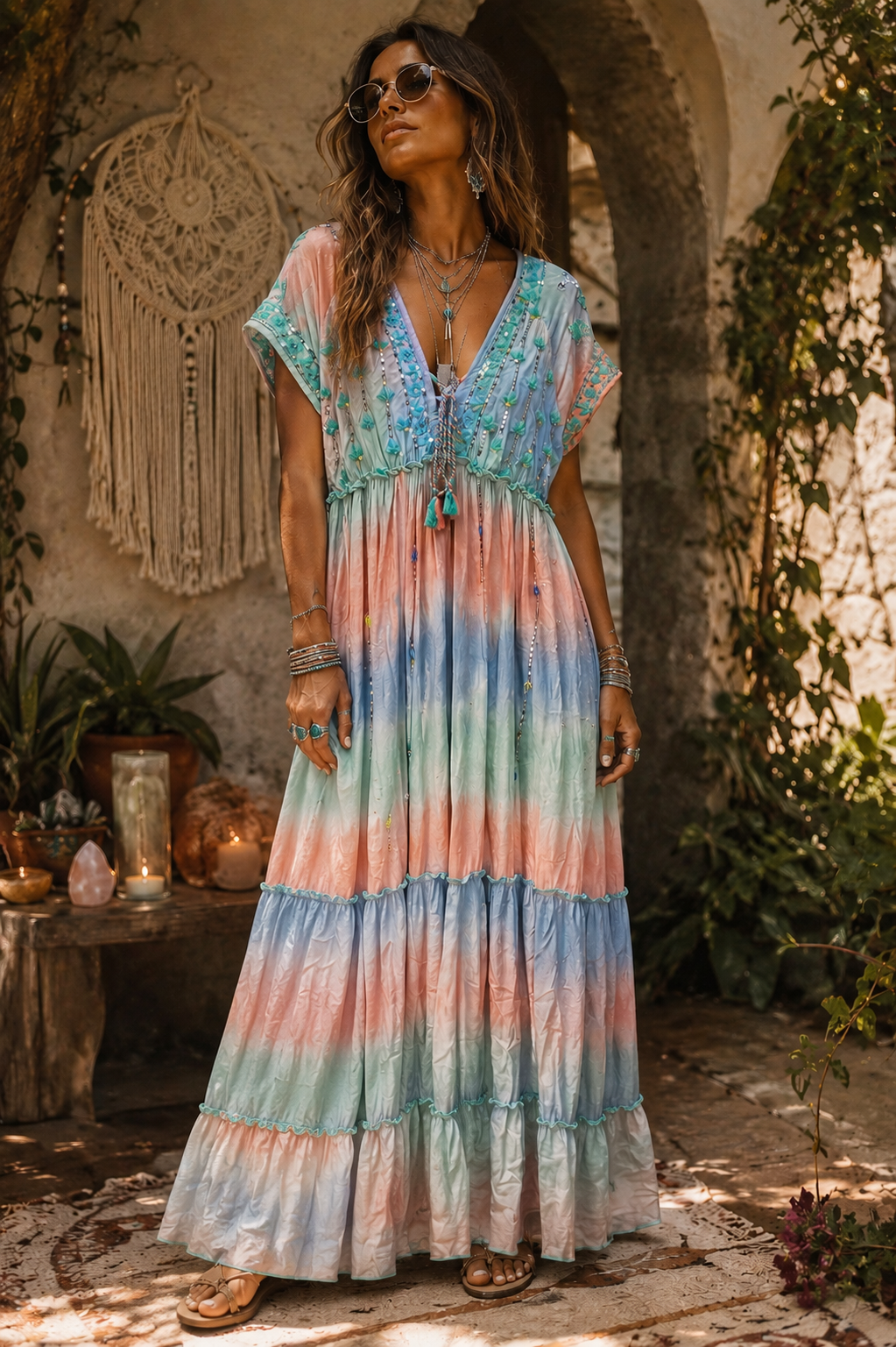 Tatiana Sequin Dress Aqua/Pink
