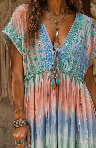 Tatiana Sequin Dress Aqua/Pink