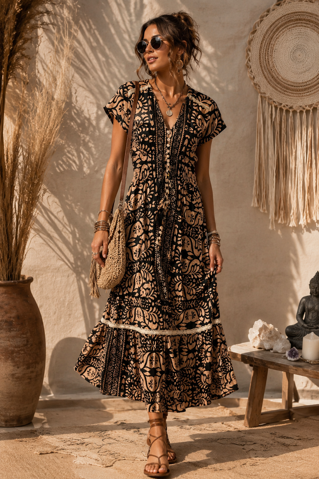 Maria Boho Maxi Dress Black