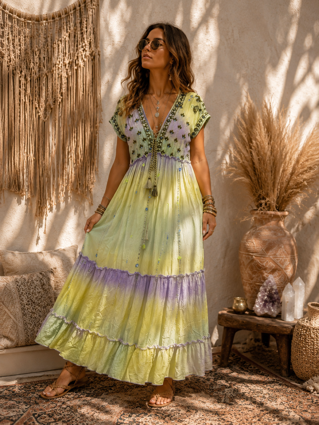 Tatiana Sequin Dress Lemon/Lilac