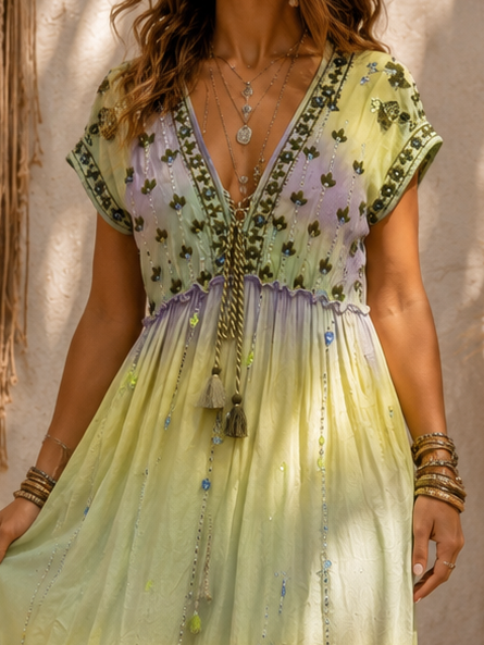 Tatiana Sequin Dress Lemon/Lilac