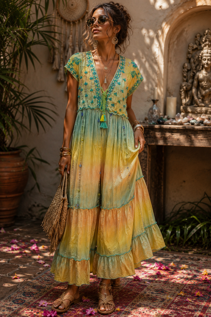 Tatiana Sequin Dress Orange/Aqua