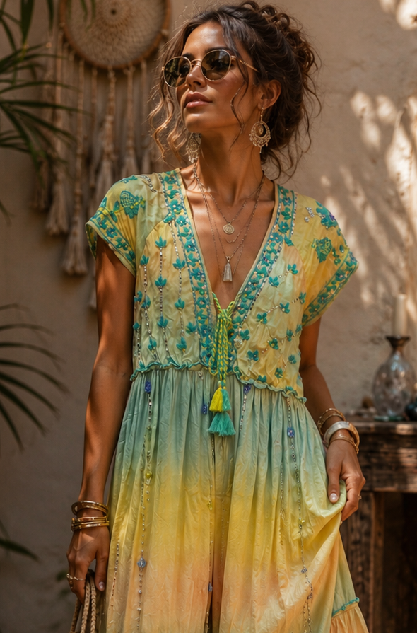Tatiana Sequin Dress Orange/Aqua