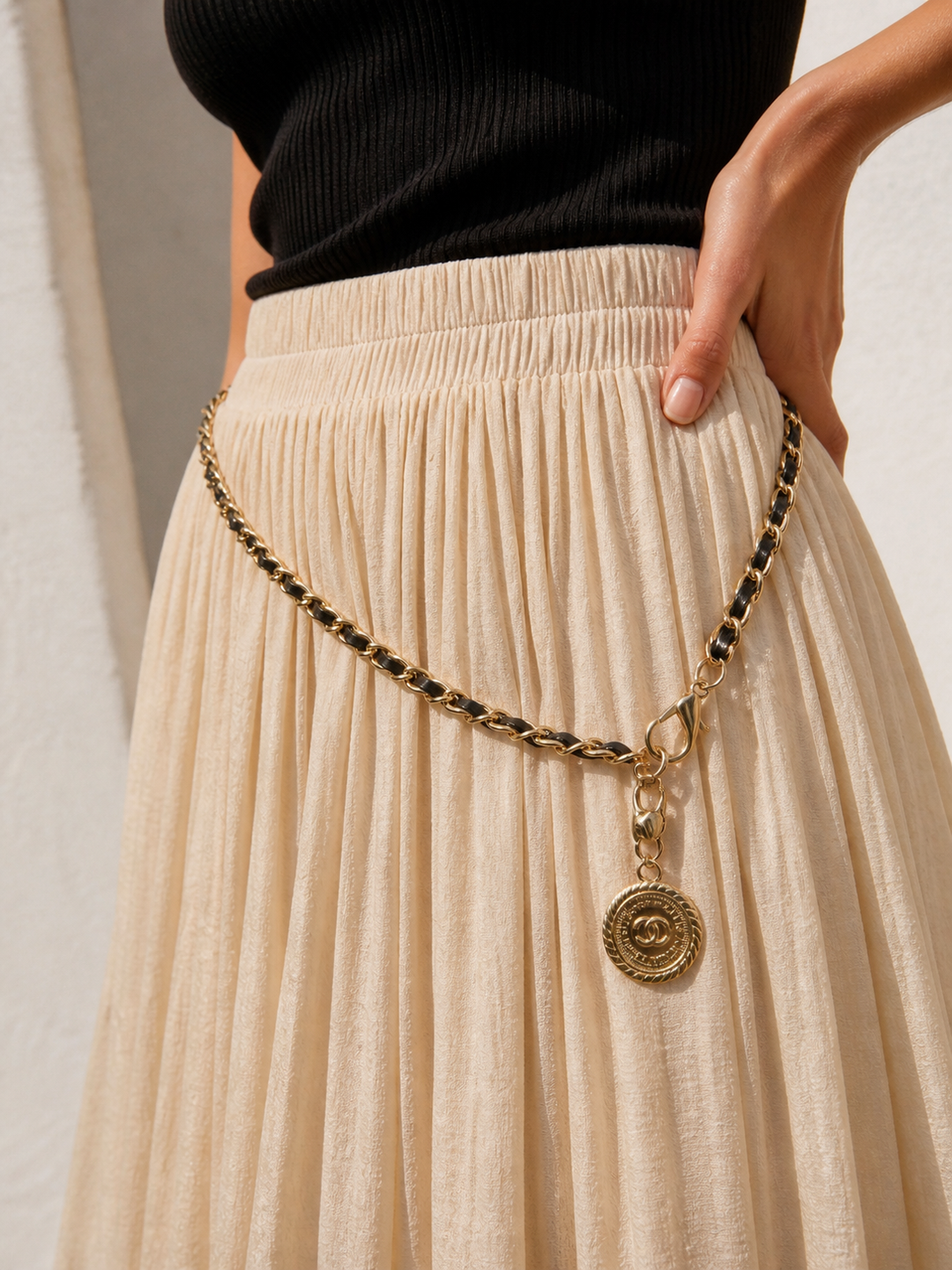 Vintage Chain Belt Maxi Skirt Buttermilk