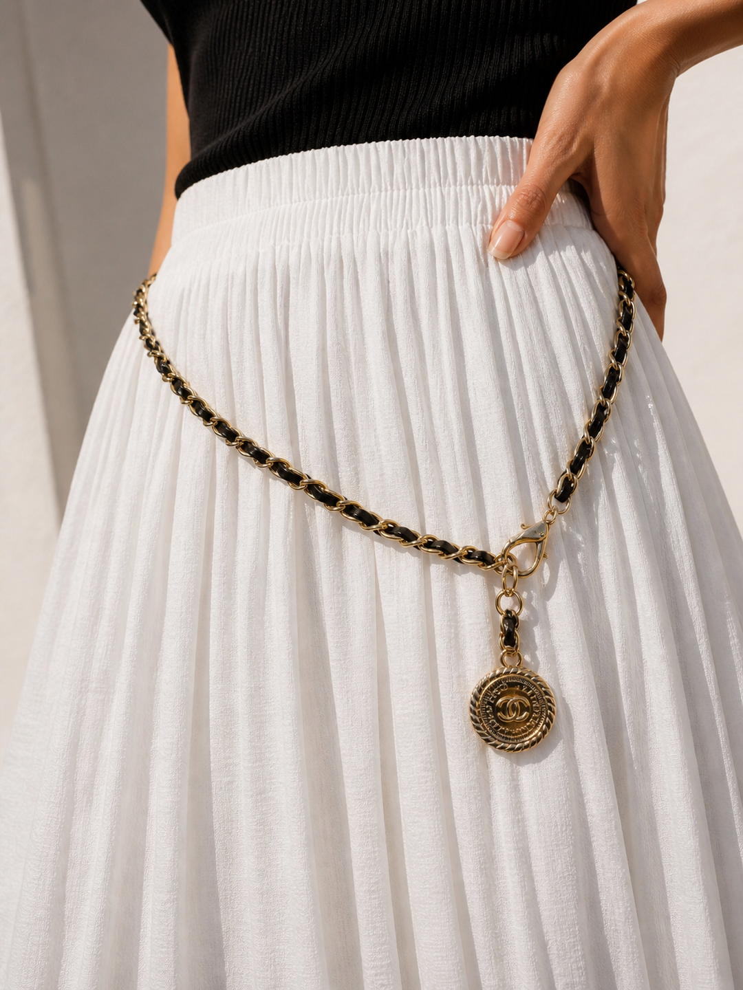 Vintage Chain Belt Maxi Skirt White