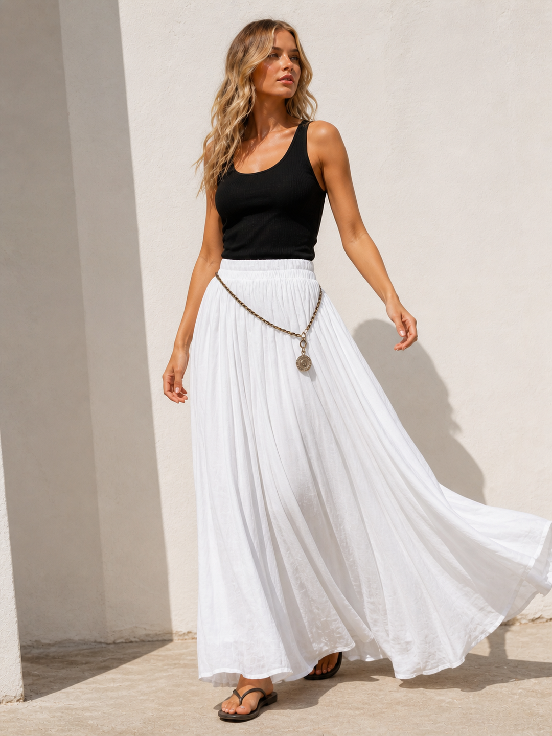 Vintage Chain Belt Maxi Skirt White