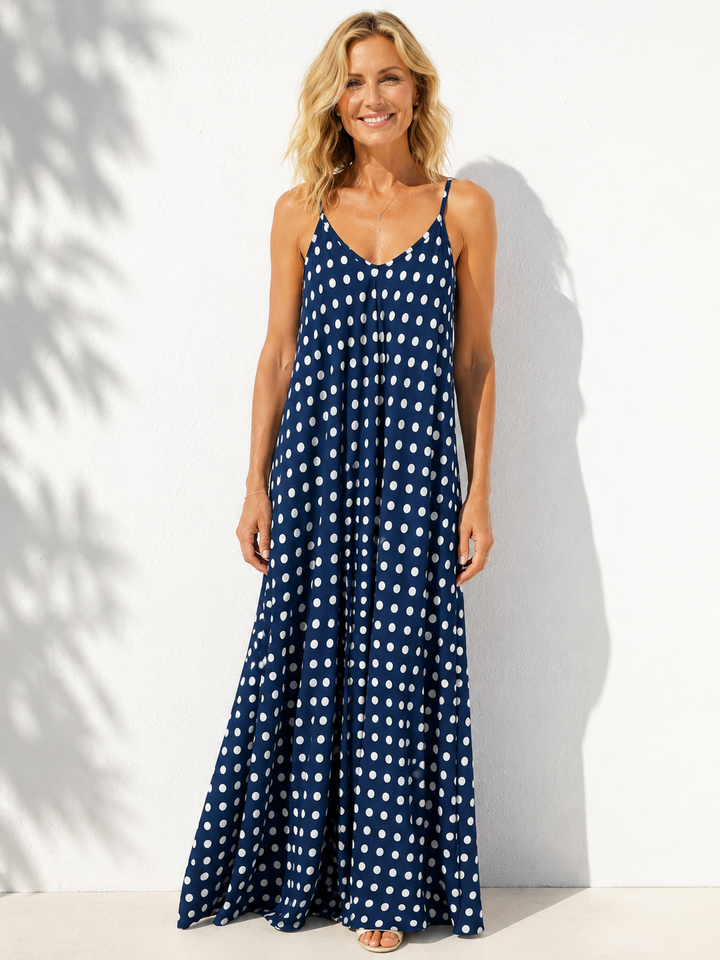 Florentine Polka Dot Dress Navy