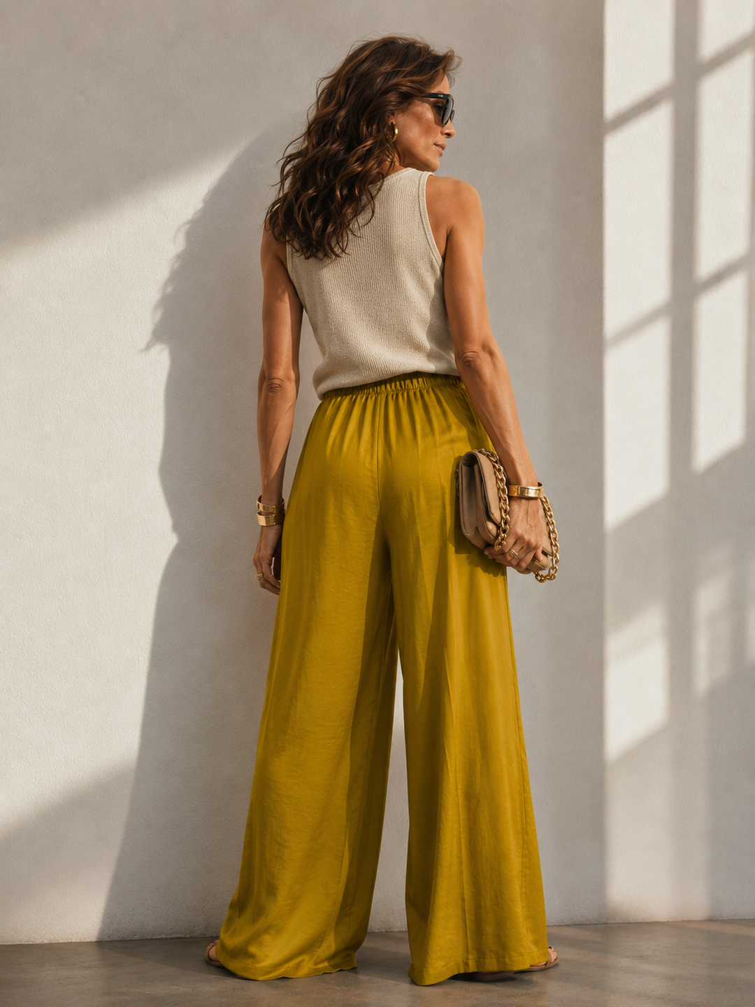 Mirella Silky Button Trousers Ochre