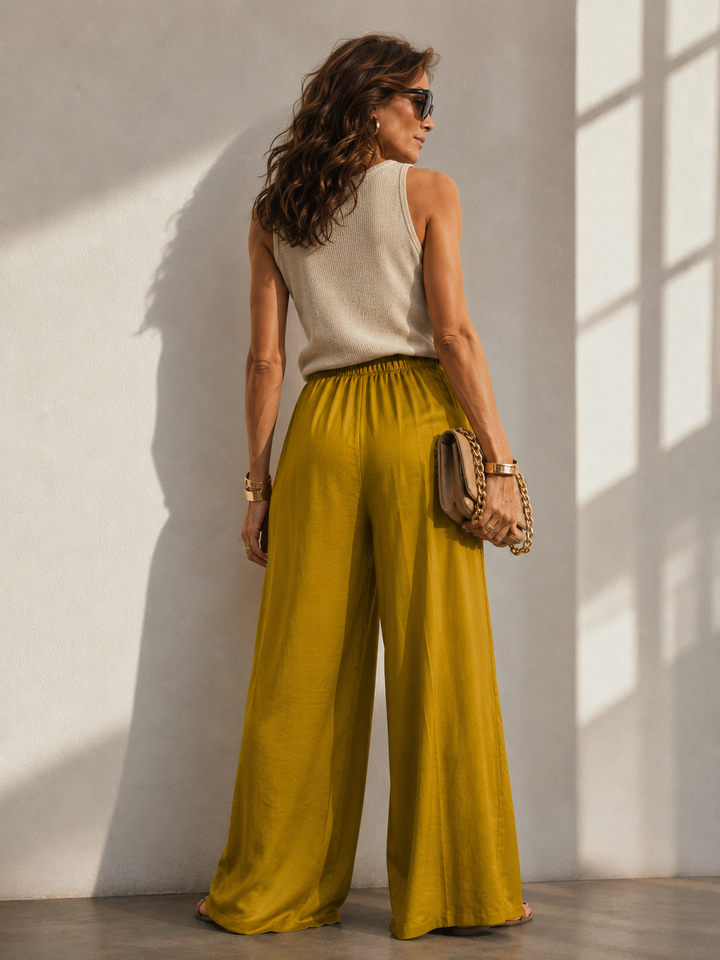 Mirella Silky Button Trousers Ochre