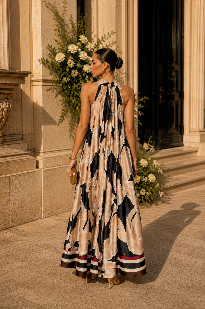 Nicoletta Leaf Print Dress Black