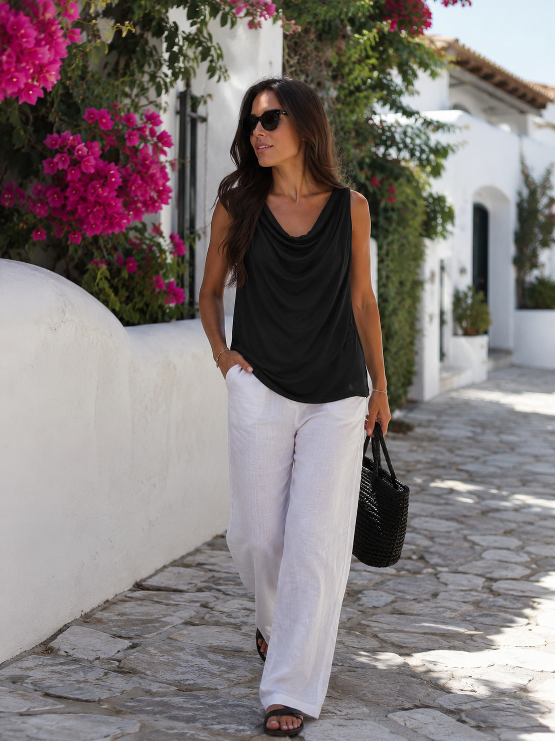 Natalina Cowl Top Black