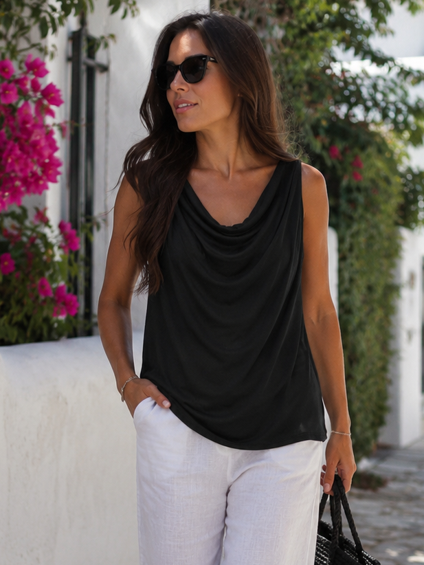 Natalina Cowl Top Black