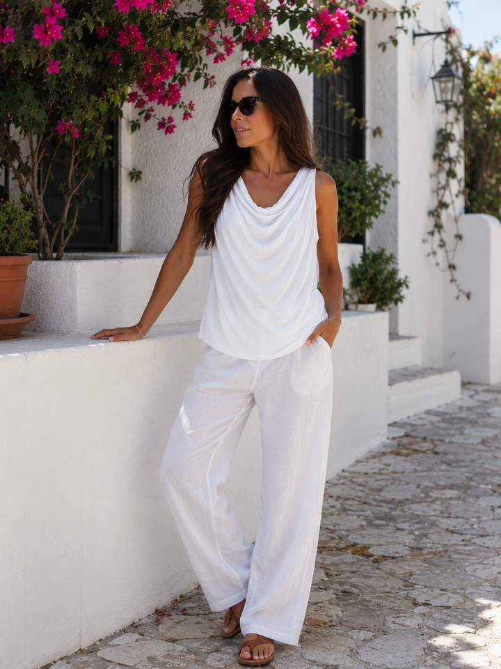 Natalina Cowl Top White