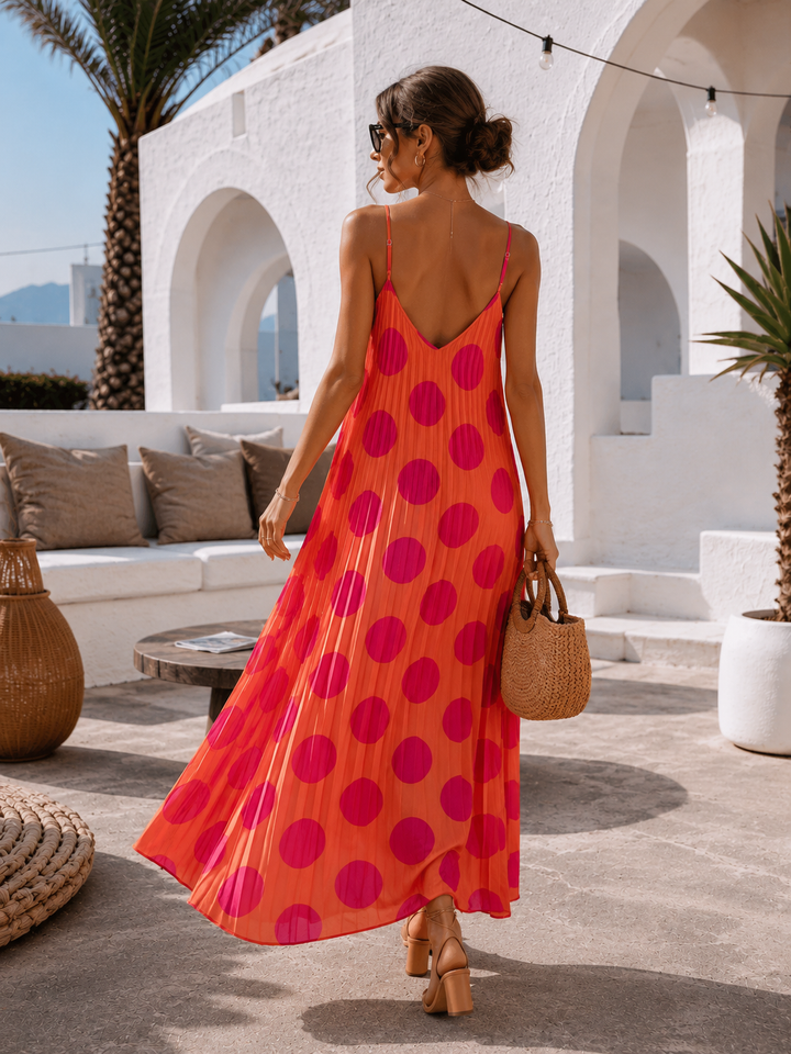 Irma Pleated Polka Dot Dress Copper