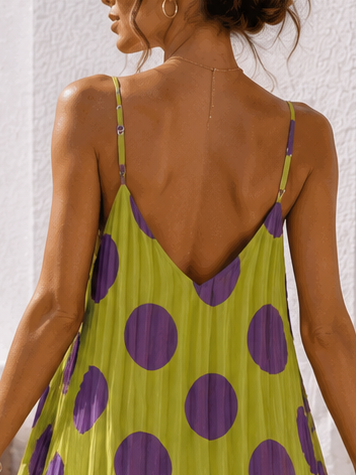 Irma Pleated Polka Dot Dress Lime