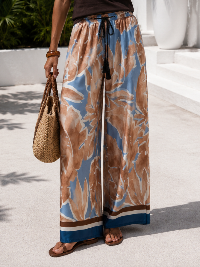 Nicoletta Leaf Print Trousers Blue