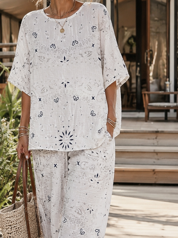 Amelia Bandana Print Co-Ord White