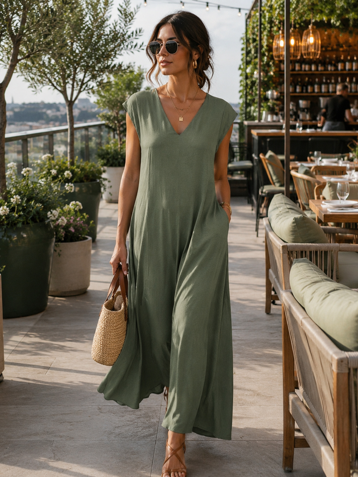 Romina V - Neck Dress Khaki