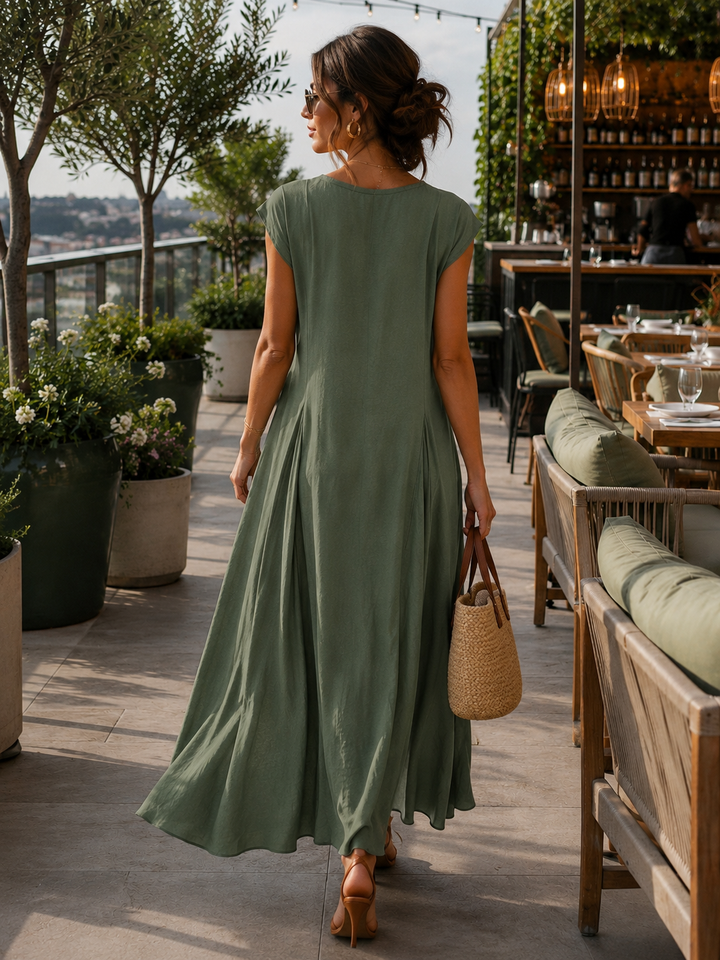 Romina V - Neck Dress Khaki