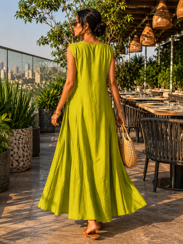 Romina V - Neck Dress Lime