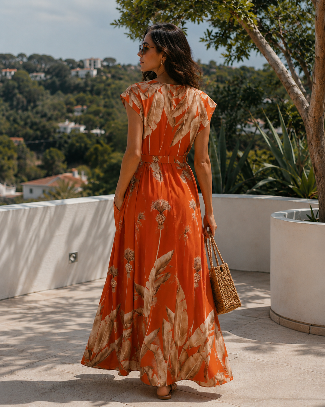 Ornella Tropical Belted Dress Cinnamon